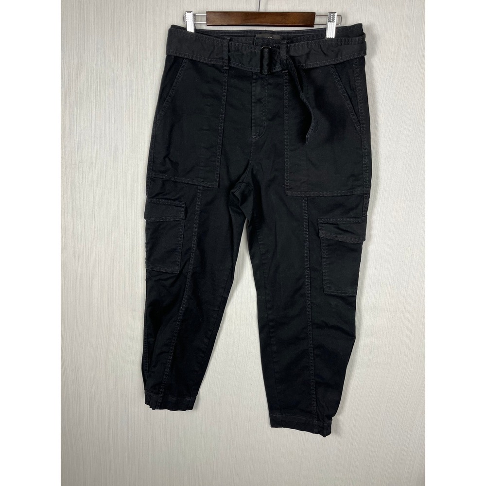 Banana Republic Utility Cargo Pants Women 10 Black Tapered Belted HR Pockets